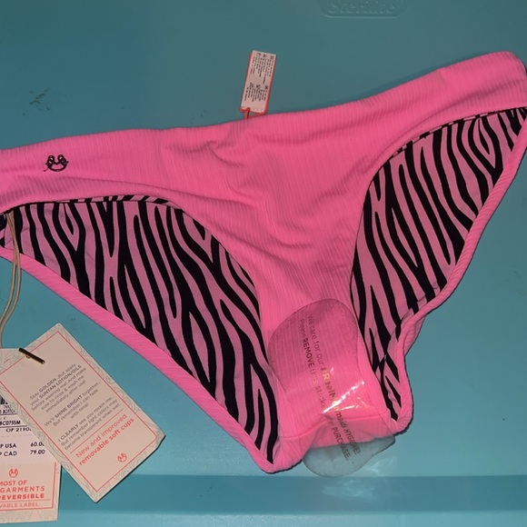 NEW Maaji Colorful  Zebra Black Pink  Bikini Swim Bottom Size S NWT Reversible - Picture 7 of 8